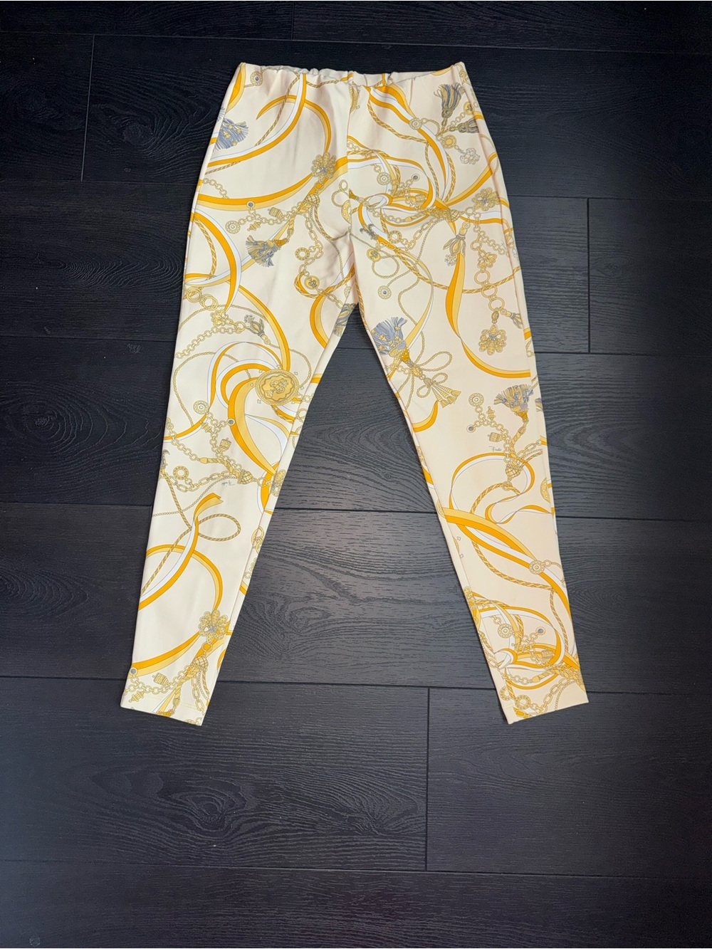 Emilio Pucci Cream Leggings with Yellow Chain Print